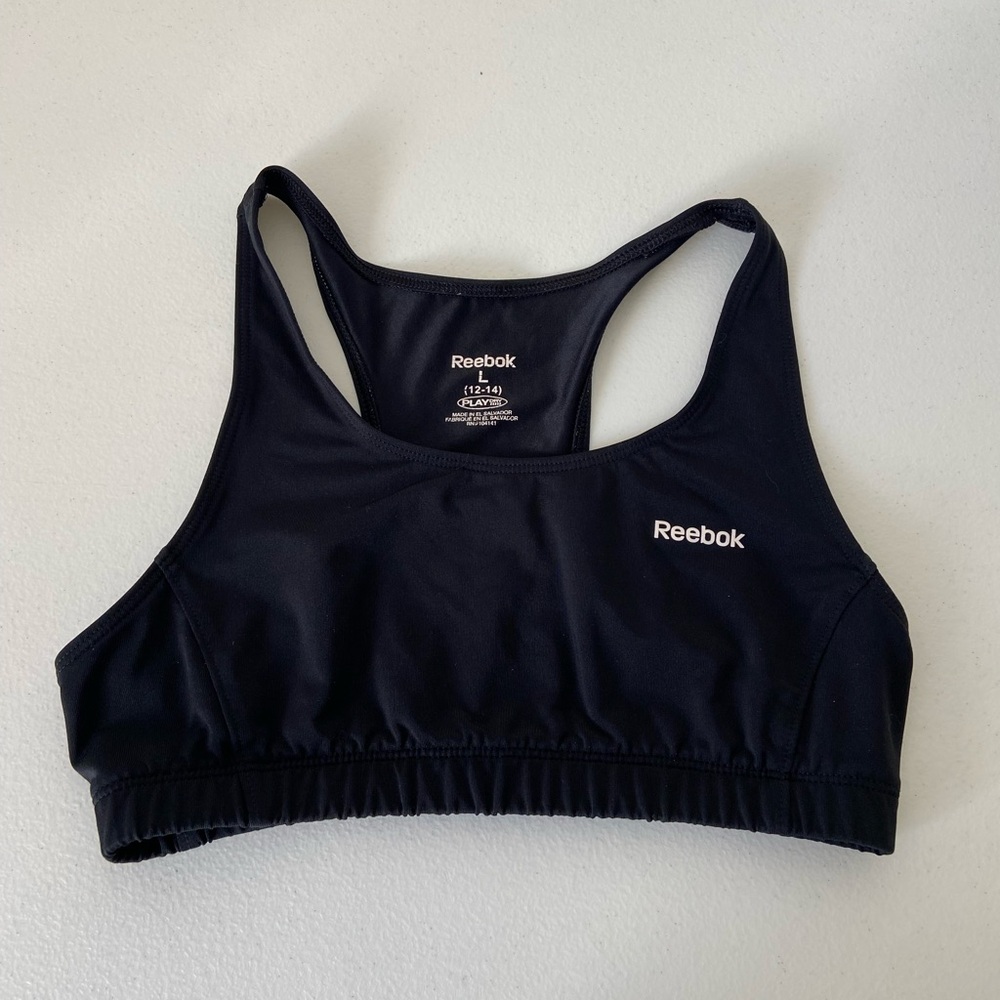Reebok girl’s solid black racerback‎ nonpadded sports bra activewear large
